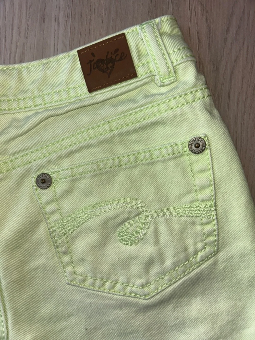Justice Girls' Denim Cotton Cut Off Shorts XS 5/6 Green Frayed Hem Casual Summer